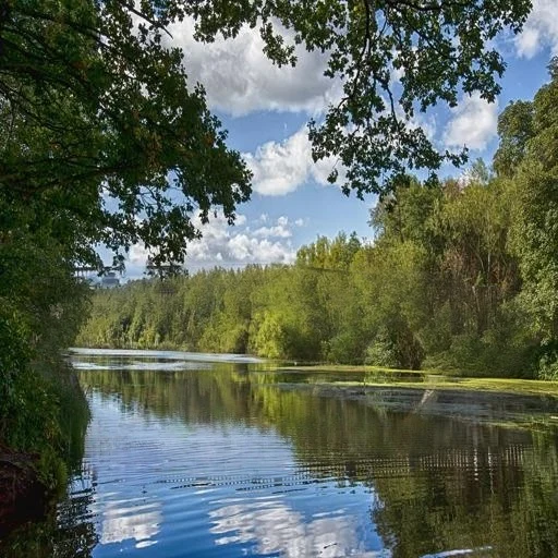 Lake landscape after TurboClear removes a bridge and its reflection